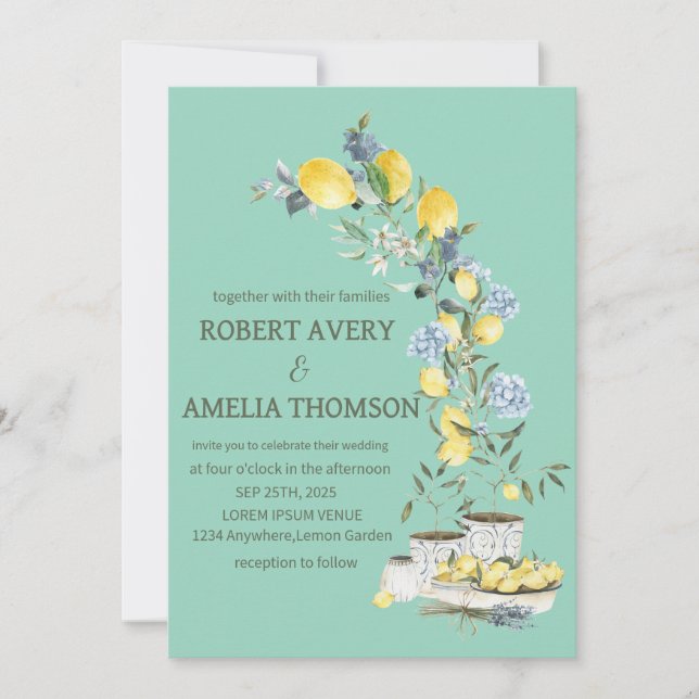 Rustic Mediterranean Lemon Wedding Invitation (Front)