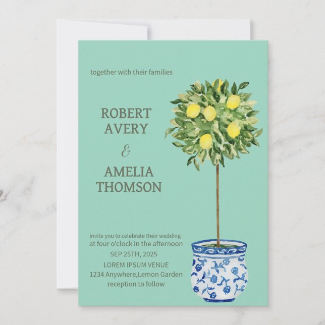 Rustic Mediterranean Lemon Wedding Invitation (Front)