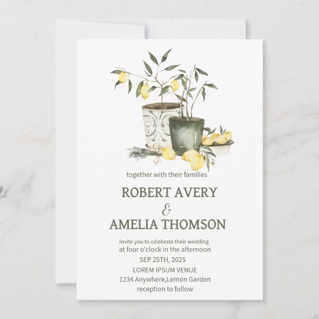 Rustic Mediterranean Lemon Wedding Invitation (Front)