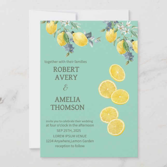 Rustic Mediterranean Lemon Wedding Invitation (Front)
