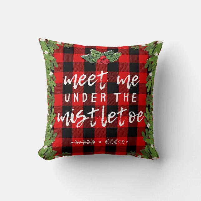 Rustic Meet Me Under The Mistletoe Christmas Cushion (Front)