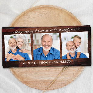 Rustic Memorial 3 Photo Funeral Prayer Bookmark