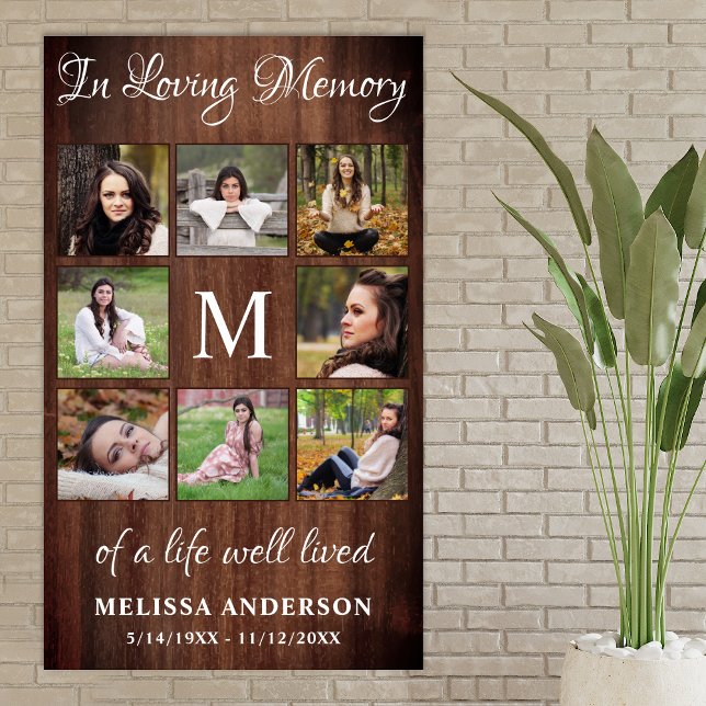 Rustic Memorial 8 Photo Collage Funeral Poster (Creator Uploaded)