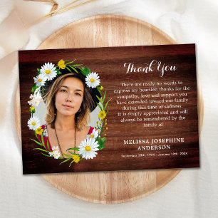 Rustic Memorial Daisy Floral Sympathy Funeral Thank You Card