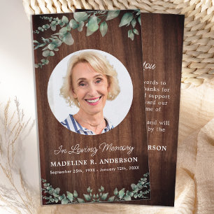 Rustic Memorial Eucalyptus Photo Funeral Thank You Card