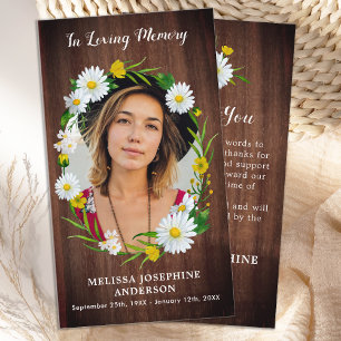 Rustic Memorial Floral Photo Funeral Thank You Card