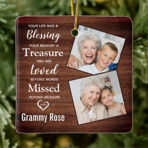 Rustic Memorial Keepsake Family Photo Remembrance  Ceramic Ornament