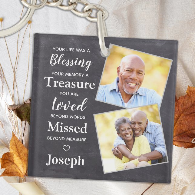 Rustic Memorial Personalised Remembrance 2 Photo  Key Ring (Creator Uploaded)