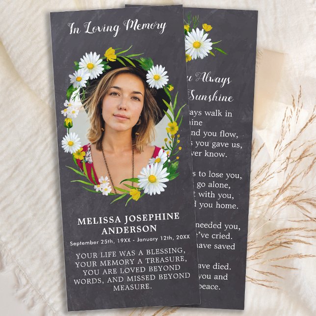 Rustic Memorial Photo Floral Funeral Prayer Card B (Creator Uploaded)