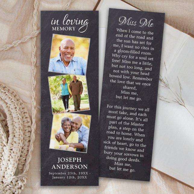 Rustic Memorial Poem 3 Photo Funeral Bookmark (Creator Uploaded)