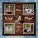 Rustic Memorial Remembrance Photo Collage Funeral 15 Cm Square Badge<br><div class="desc">Honor your loved one with a custom unique memorial funeral button in a rustic wood design. This memorial photo collage button is the perfect gift for yourself, family or friends to honor those loved . We hope your memorial in loving memory button will bring you joy , peace , and...</div>