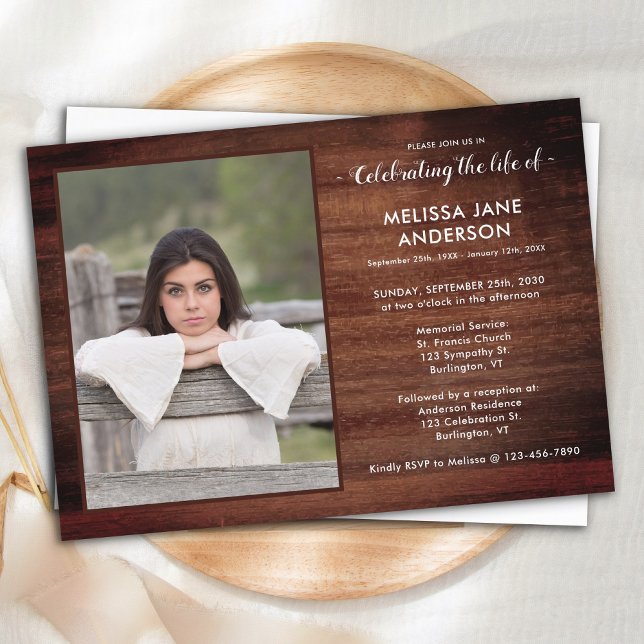 Rustic Memorial Service Celebration Of Life Photo  Invitation (Creator Uploaded)