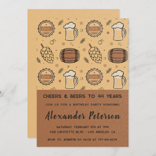 Rustic Men Beer 44th birthday invitations