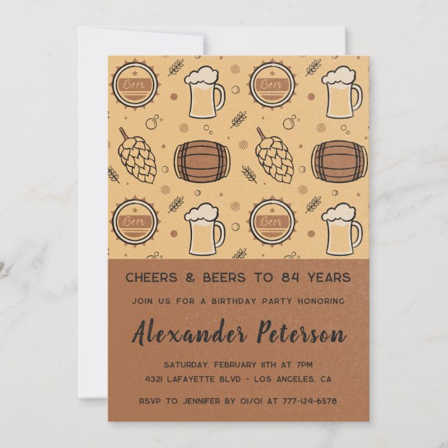 Rustic Men Beer 84th birthday Invitation (Front)