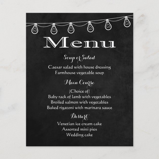 Rustic Menu Black And White Chalkboard Lights (Front)