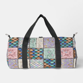 Rustic Mermaid Fairytale Faux Patchwork Monogram Duffle Bag