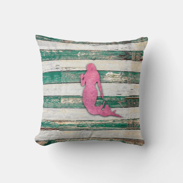 Rustic Mermaid (Pink & Green) Cushion (Front)