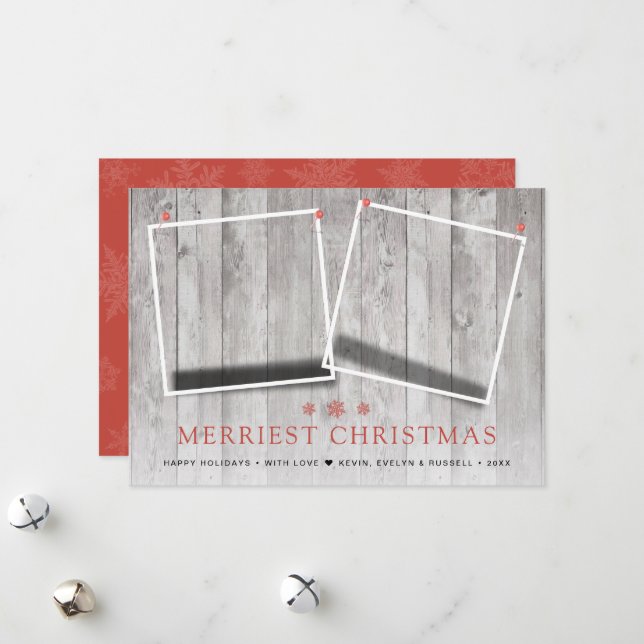 Rustic Merriest Christmas 2 Photos Holiday Card (Front/Back In Situ)