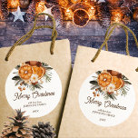 Rustic Merry Christmas botanical dry citrus  Classic Round Sticker<br><div class="desc">Rustic Christmas botanical dry citrus hand painted watercolor return Merry Christmas stickers template  modern rustic greenery winter dry citrus winter composition personalised stickers</div>