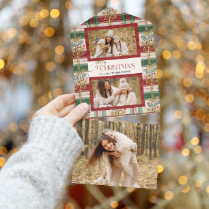 Rustic Merry Christmas Botanical Plaid 2 Photo All In One Invitation