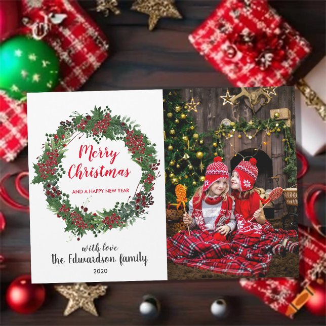 Rustic Merry Christmas family magnetic photo card (Rustic Merry Christmas family magnetic photo card. You can add your own text, photo and names.)