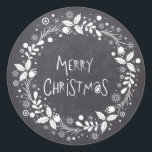 Rustic Merry Christmas Floral Wreath Chalkboard Classic Round Sticker<br><div class="desc">This holidays design features a rustic grey chalkboard with an elegant white floral wreath and the text "Merry Christmas" in hand lettered script in the centre. #christmas #holidays #seasonal #festive #rustic #floral #elegant #stylish #modern #trendy #flowers #grey #grey #white #flowers #holly #country #script #text #design #designer #trending #popular #labels #stickers...</div>