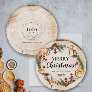 Rustic Merry Christmas foliage Business logo Invitation