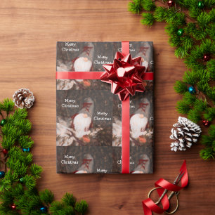 Rustic Merry Christmas Gnome Vintage Tree Pattern Wrapping Paper