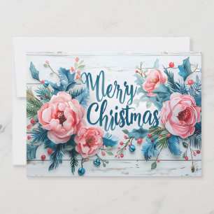Rustic Merry Christmas Greeting Card with Flowers