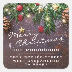 Rustic Merry Christmas   Holidays Return Address Square Sticker