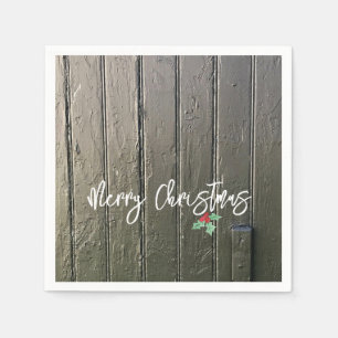 Rustic Merry Christmas Holly Black Barn Door Farm Napkin