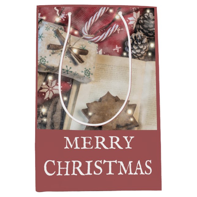 Rustic Merry Christmas Medium Gift Bag (Front)