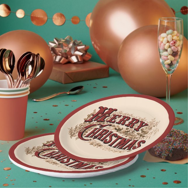 Rustic Merry Christmas Paper Plates (Multi)