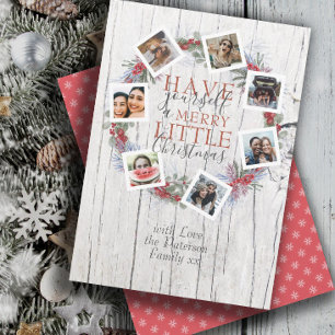 Rustic Merry Christmas Photo & Botanical Wreath Holiday Card
