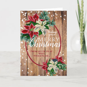 Rustic Merry Christmas Poinsettia Floral Holiday Card