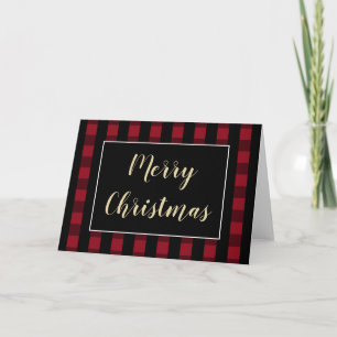 Rustic Merry Christmas Red And Black Plaid Blank Card