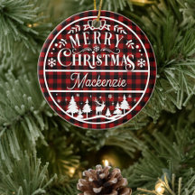 Rustic Merry Christmas Red & Black Plaid Custom