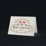 Rustic Merry Christmas Red Cardinals Holiday Card<br><div class="desc">"Merry Christmas" with cardinals,  branches and mistletoe over a wood grain  background.  Editable year on front and  message inside.  Add a photo if you like!</div>
