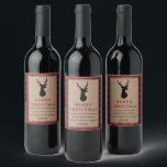 Rustic Merry Christmas Red Plaid Kraft Wine Label<br><div class="desc">Rustic Kraft Red Buffalo Plaid Reindeer Merry Christmas Wine Label</div>