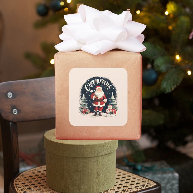 Rustic Merry Christmas & Santa Cause Square Sticker (Creator Uploaded)