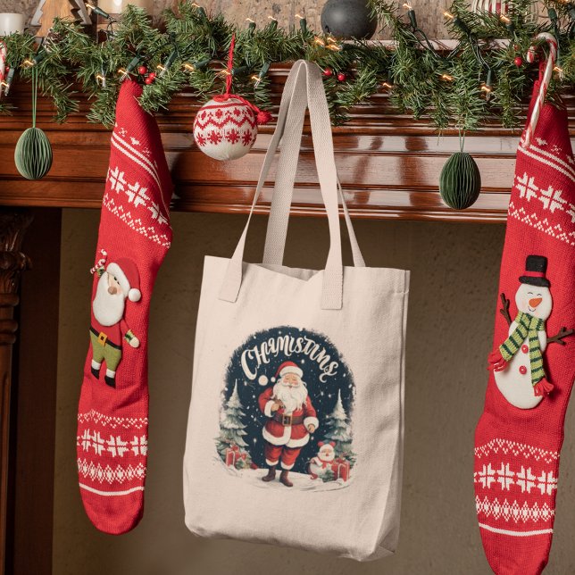 Rustic Merry Christmas & Santa Cause Tote Bag (Creator Uploaded)