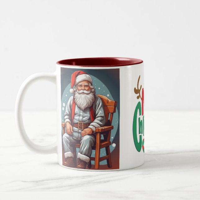 Rustic Merry Christmas Santa Cause Two-Tone Coffee Mug (Left)