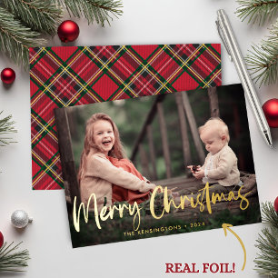 Rustic Merry Christmas Tartan Plaid Holiday Photo