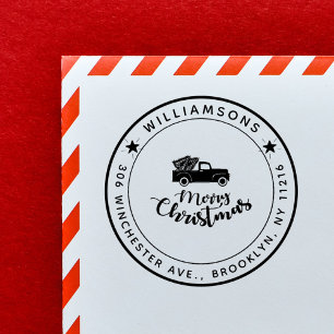 Rustic Merry Christmas Tree Pickup Return Address Self-inking Stamp