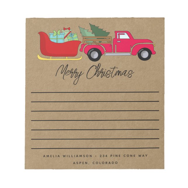 Rustic Merry Christmas Truck and Sleigh  Notepad (Front)
