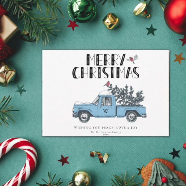 Rustic Merry Christmas Vintage Truck Name Holiday  (Creator Uploaded)
