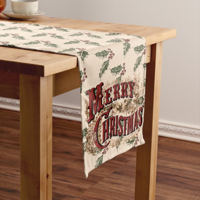 Rustic "Merry Christmas" with Holly Table Runner (In Situ)