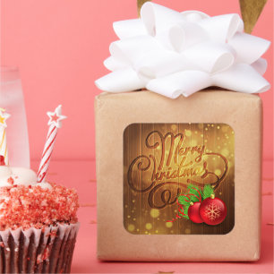 Rustic Merry Christmas Wooden Planks Pattern Square Sticker