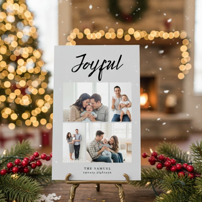 Rustic Merry Four Family Photo Collage Ash Holiday Card (Creator Uploaded)