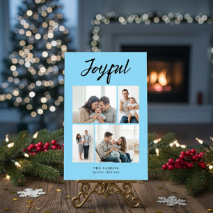 Rustic Merry Four Family Photo Collage Pest Holiday Card
